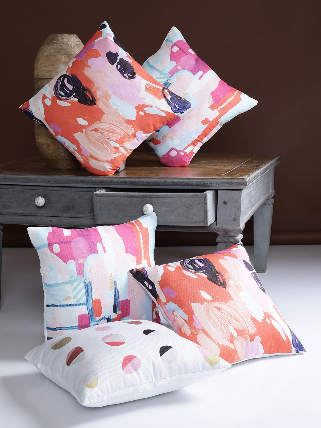 

Alina decor Multicoloured Set of 5 Abstract Square Cushion Covers, Multi
