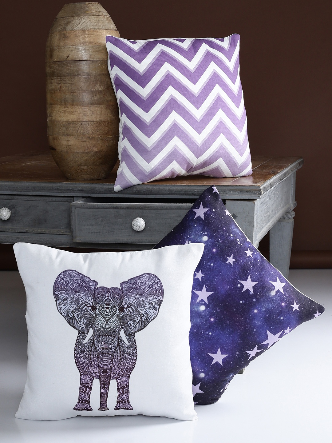 

Alina decor Purple Set of 3 Quirky Square Cushion Covers
