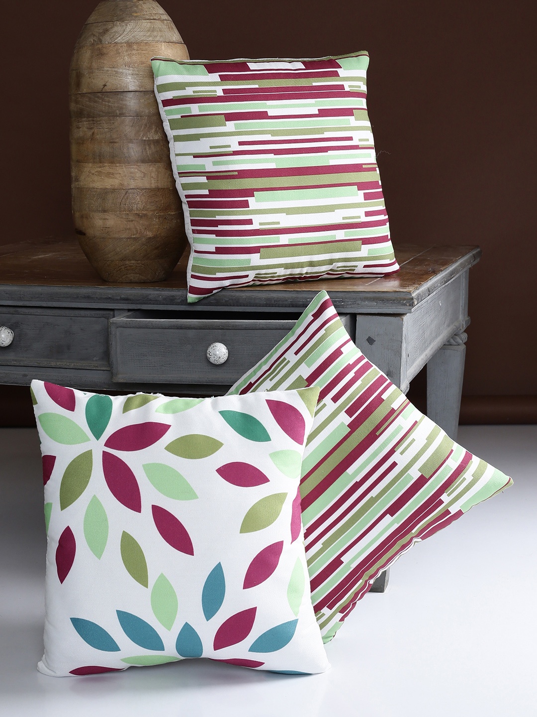 

Alina decor White Set of 3 Striped Square Cushion Covers