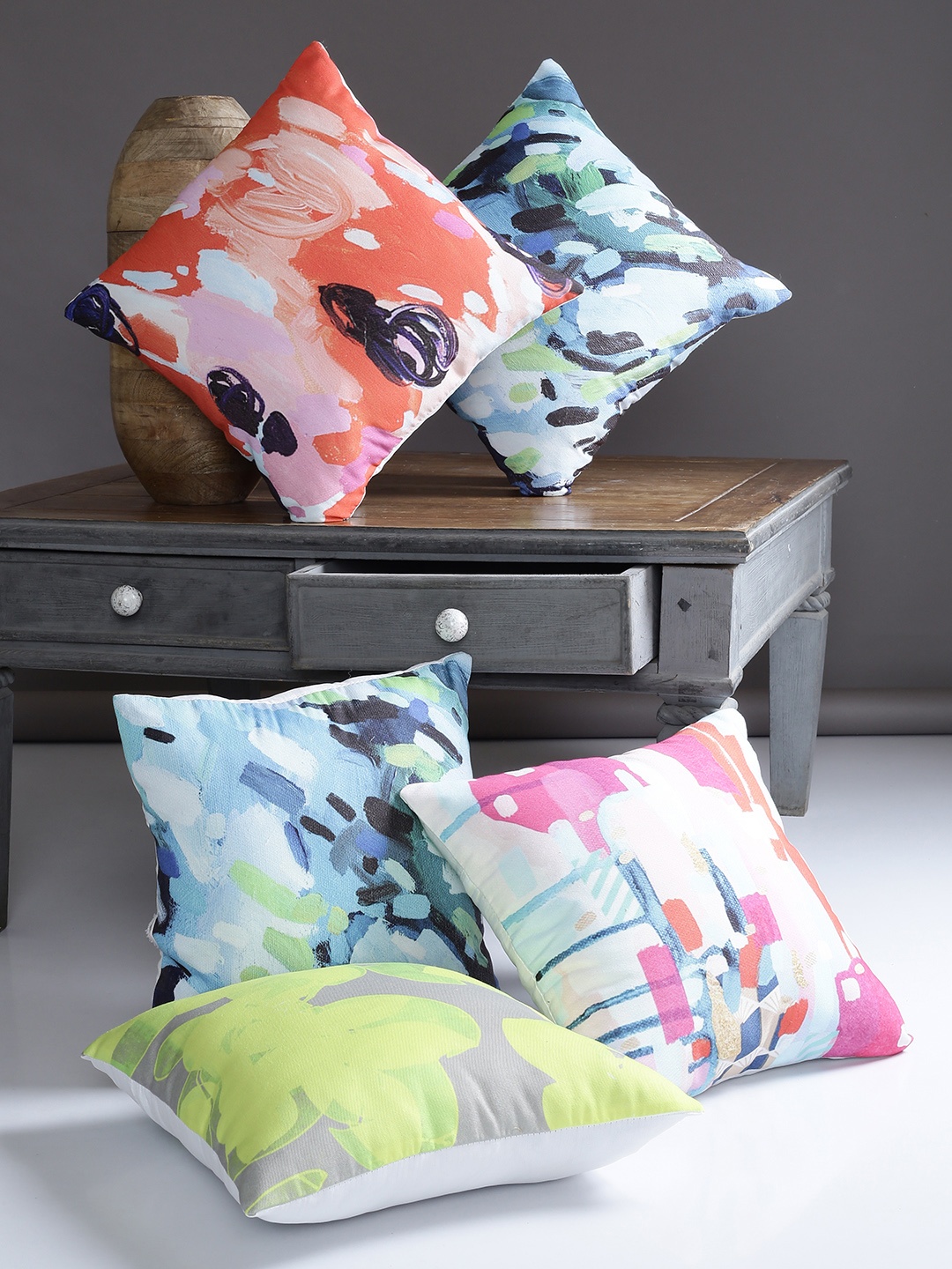 Alina decor Multicoloured Set of 5 Abstract Square Cushion Covers, Multi