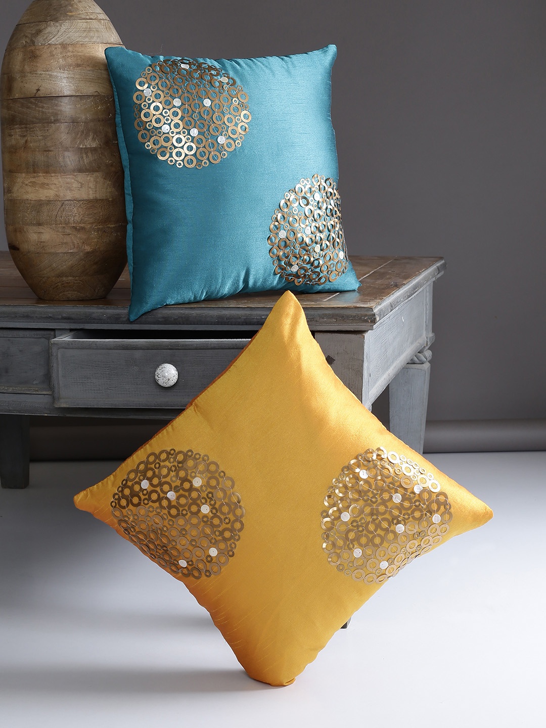 

Alina decor Set of 2 Geometric Square Cushion Covers, Yellow