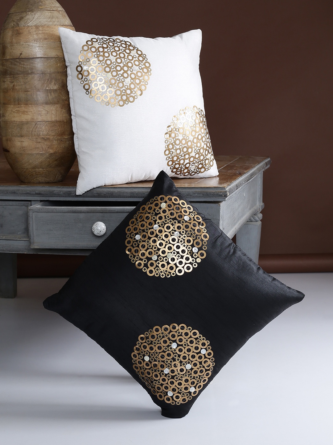 Alina decor Set of 2 Geometric Square Cushion Covers, Off white