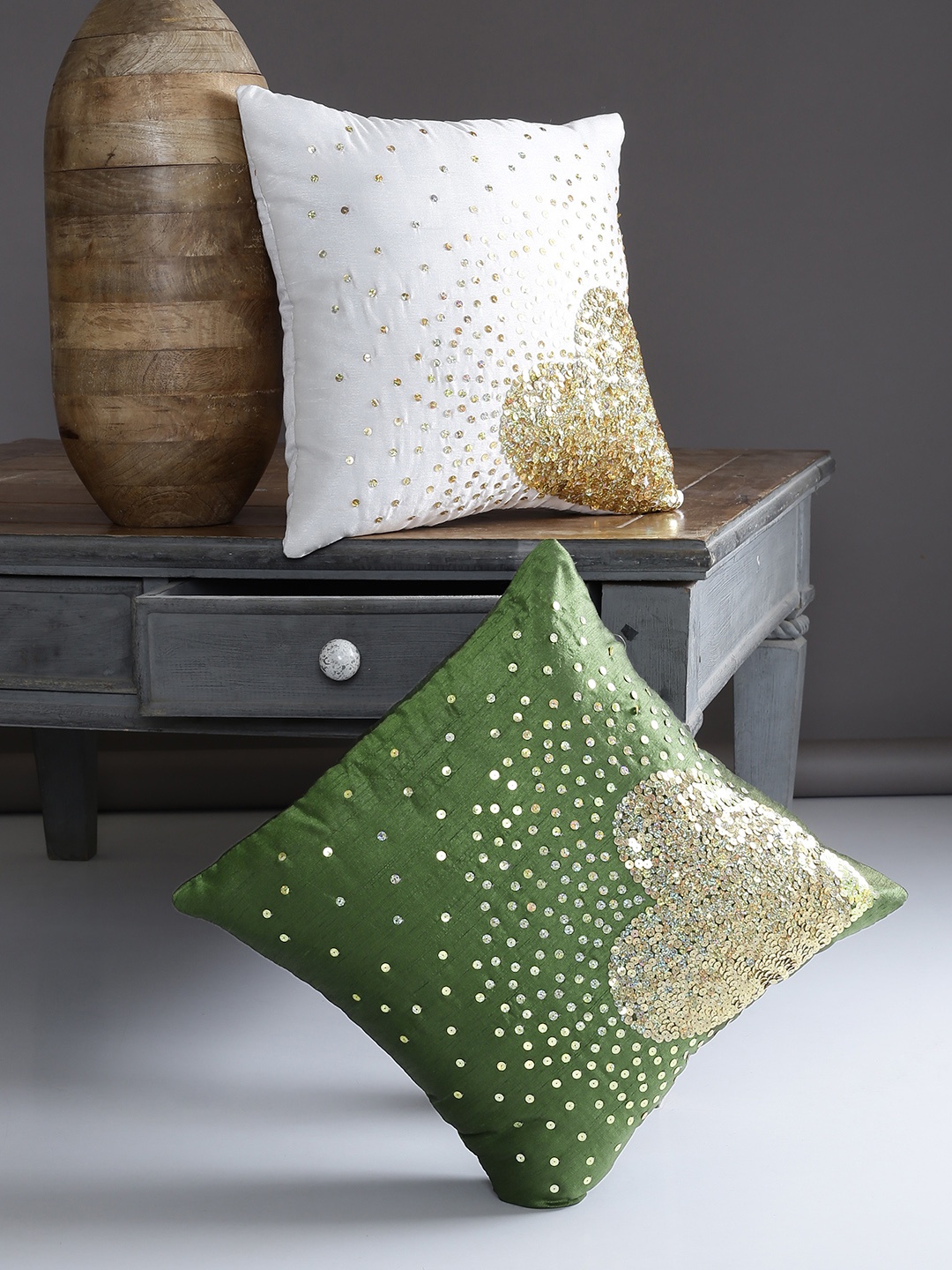 

Alina decor Green Set of 2 Abstract Square Cushion Covers