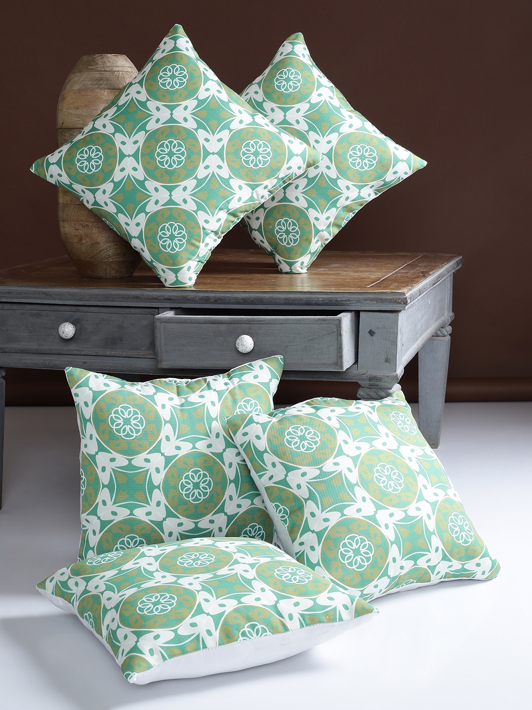 

Alina decor Green Set of 5 Geometric Square Cushion Covers