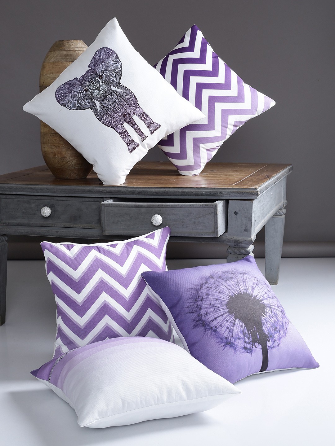 Alina decor White Set of 5 Ethnic Motifs Square Cushion Covers