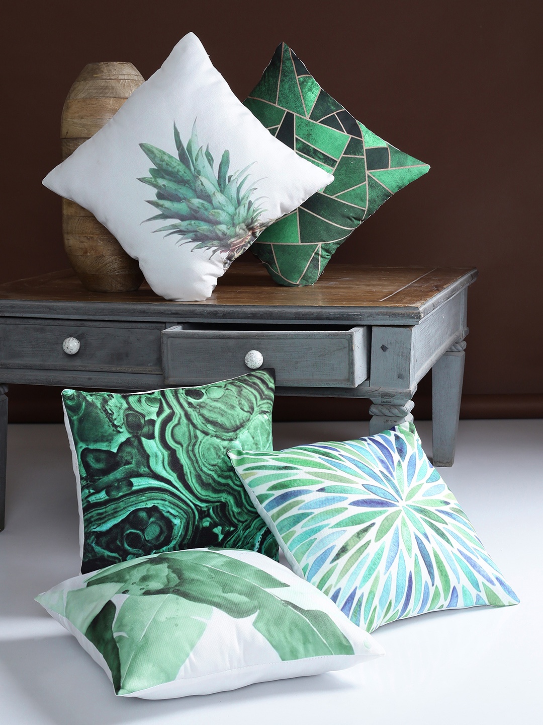 Alina decor White Set of 5 Geometric Square Cushion Covers