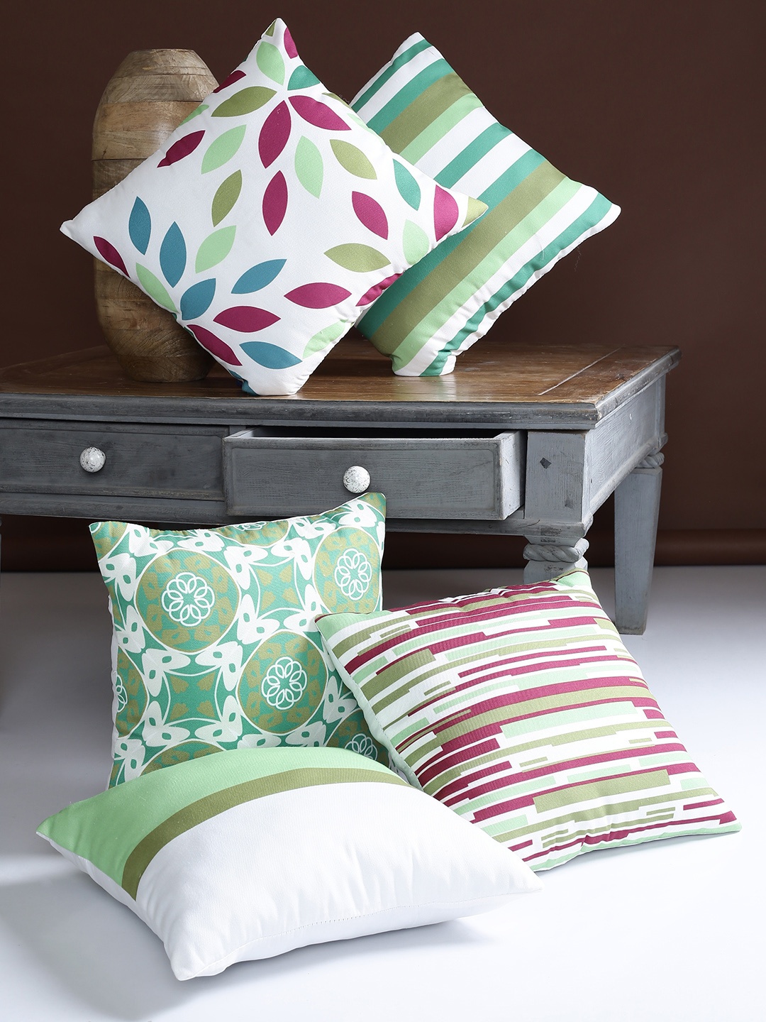 

Alina decor Multicoloured Set of 5 Floral Square Cushion Covers, Multi