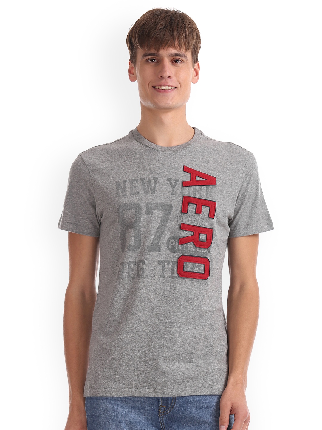 

Aeropostale Men Grey Printed Round Neck T-shirt