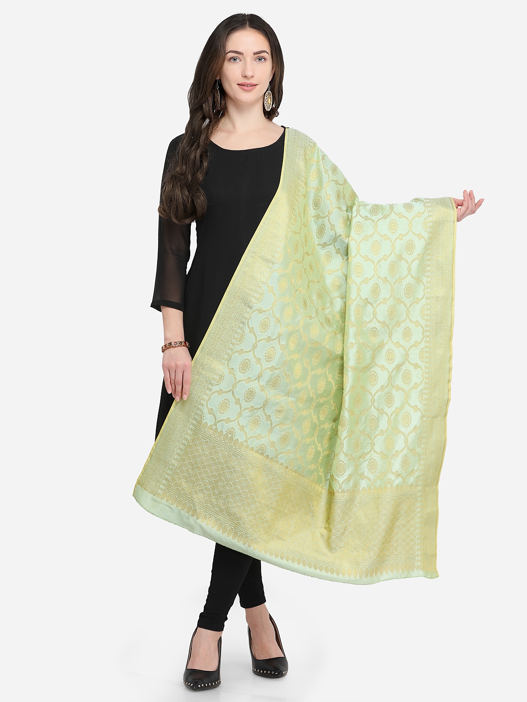 

mf Green Woven Design Dupatta