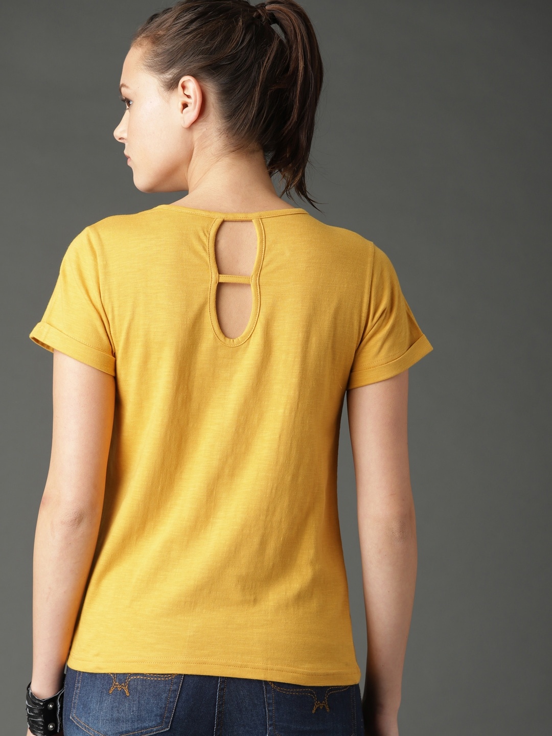 

Roadster Women Mustard Yellow Styled Back Pure Cotton Top