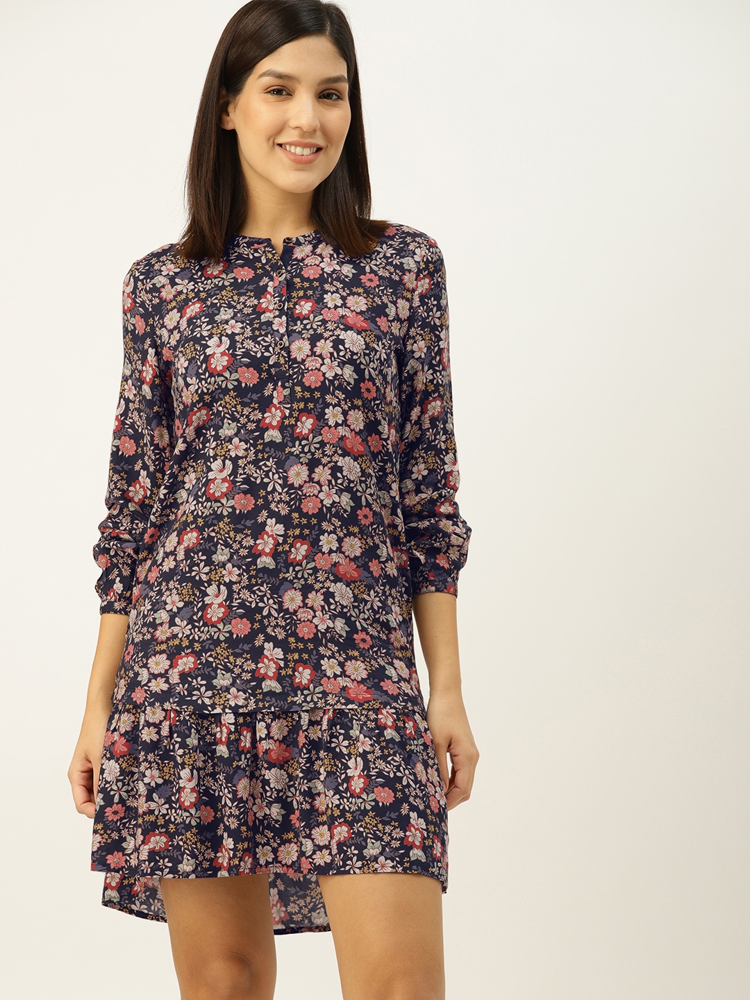 

ESPRIT Women Black & Pink Printed Drop-Waist Dress