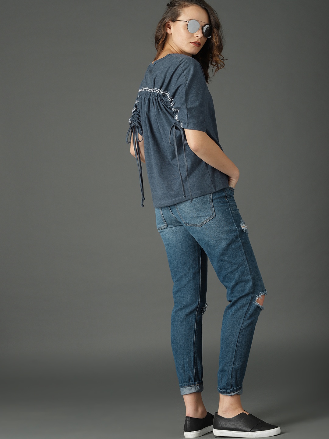 

Roadster Women Blue Solid Top With Back Gathering