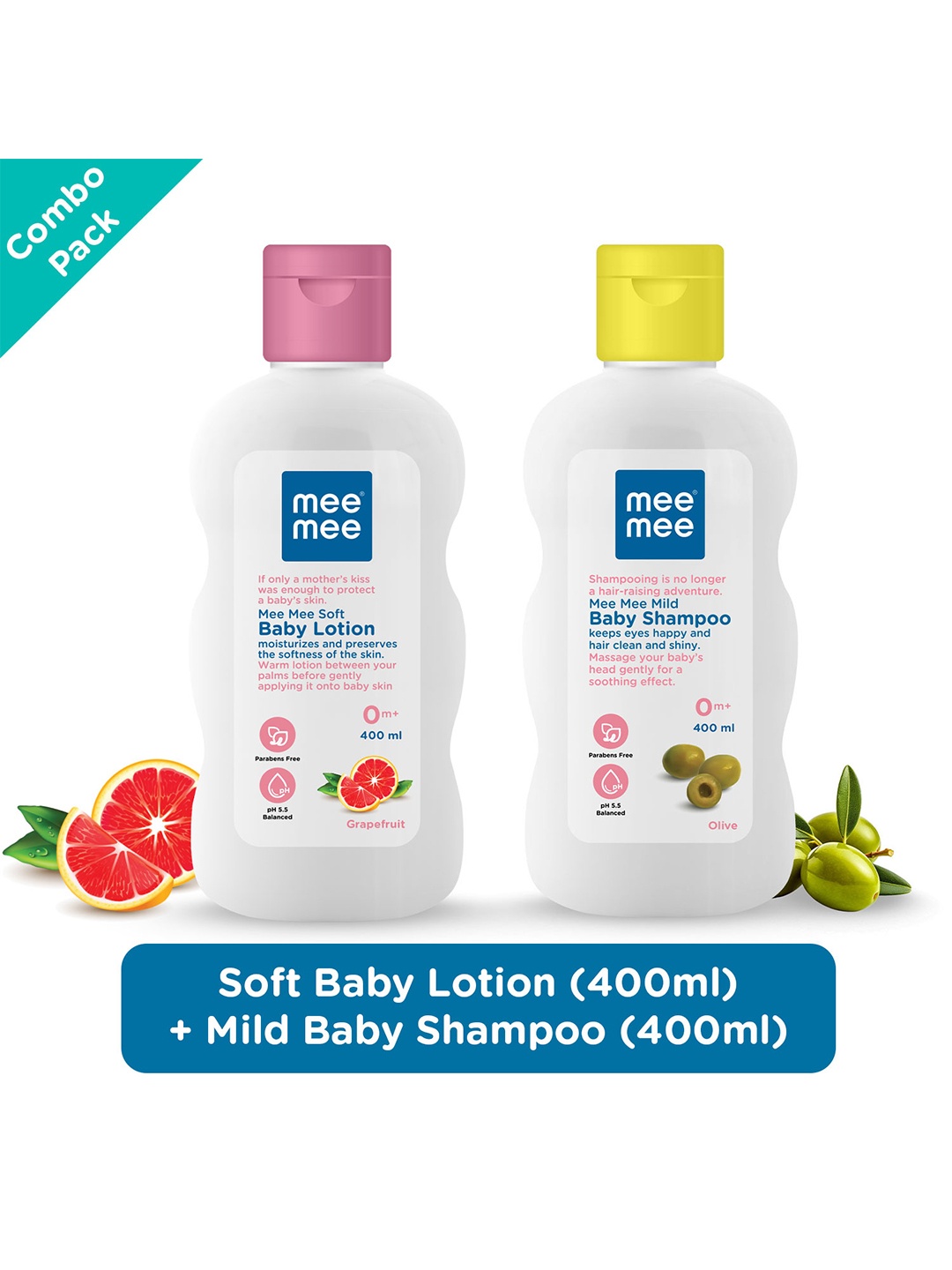 

MeeMee White Pack of Soft Baby Lotion & Mild Baby Shampoo