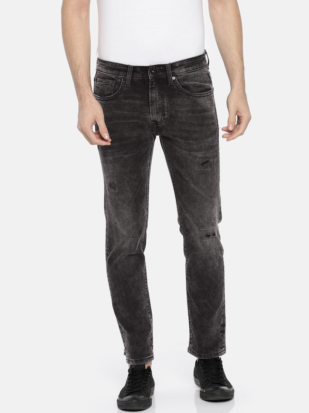 

Pepe Jeans Men Charcoal Grey Slim Fit Low-Rise Mildly Distressed Stretchable Jeans
