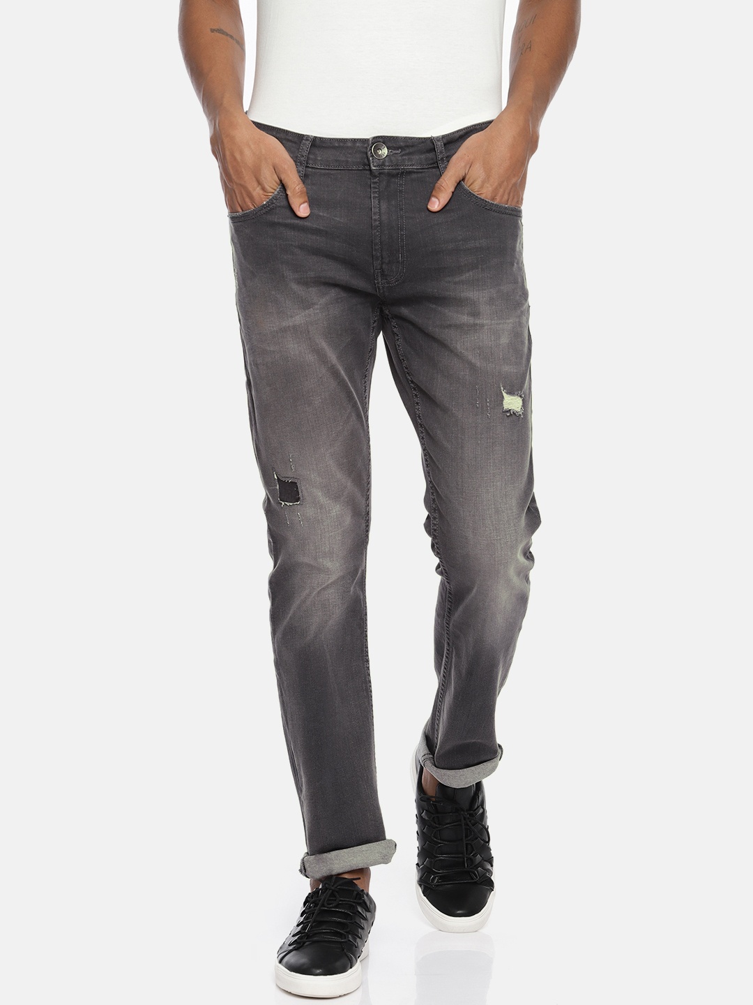 

Pepe Jeans Men Grey Vapour Slim Fit Low-Rise Low Distress Stretchable Jeans