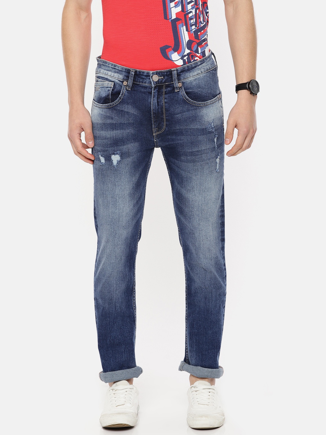 

Pepe Jeans Men Blue Vapour Slim Fit Low-Rise Mildly Distress Stretchable Jeans