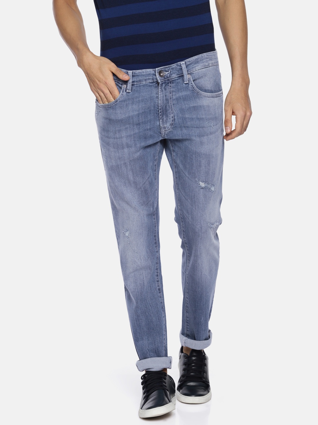 

Pepe Jeans Men Blue Hector Vapour Slim Fit Low-Rise Low Distress Stretchable Jeans