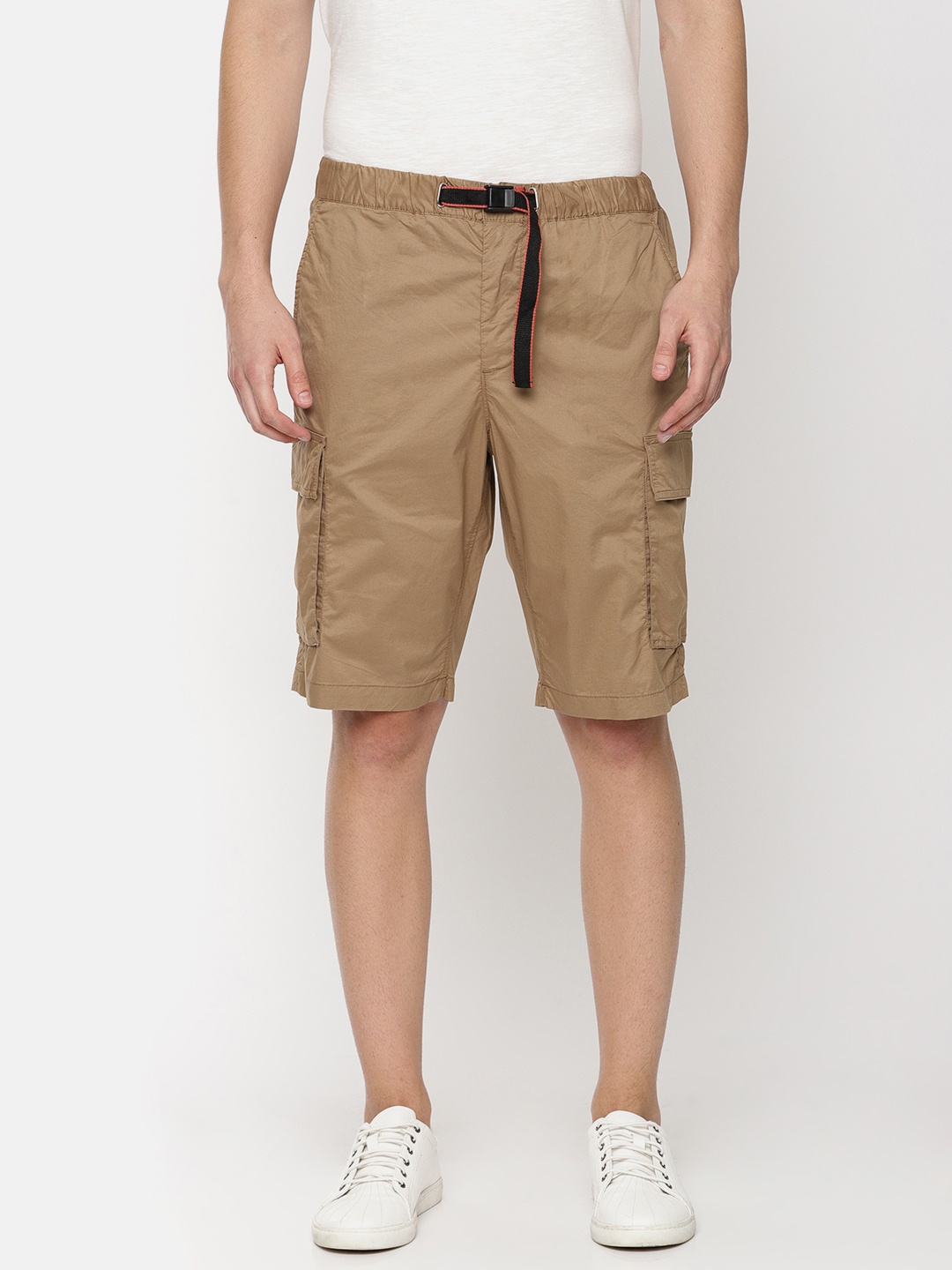 

Pepe Jeans Men Khaki Solid Slim Fit Cargo Shorts