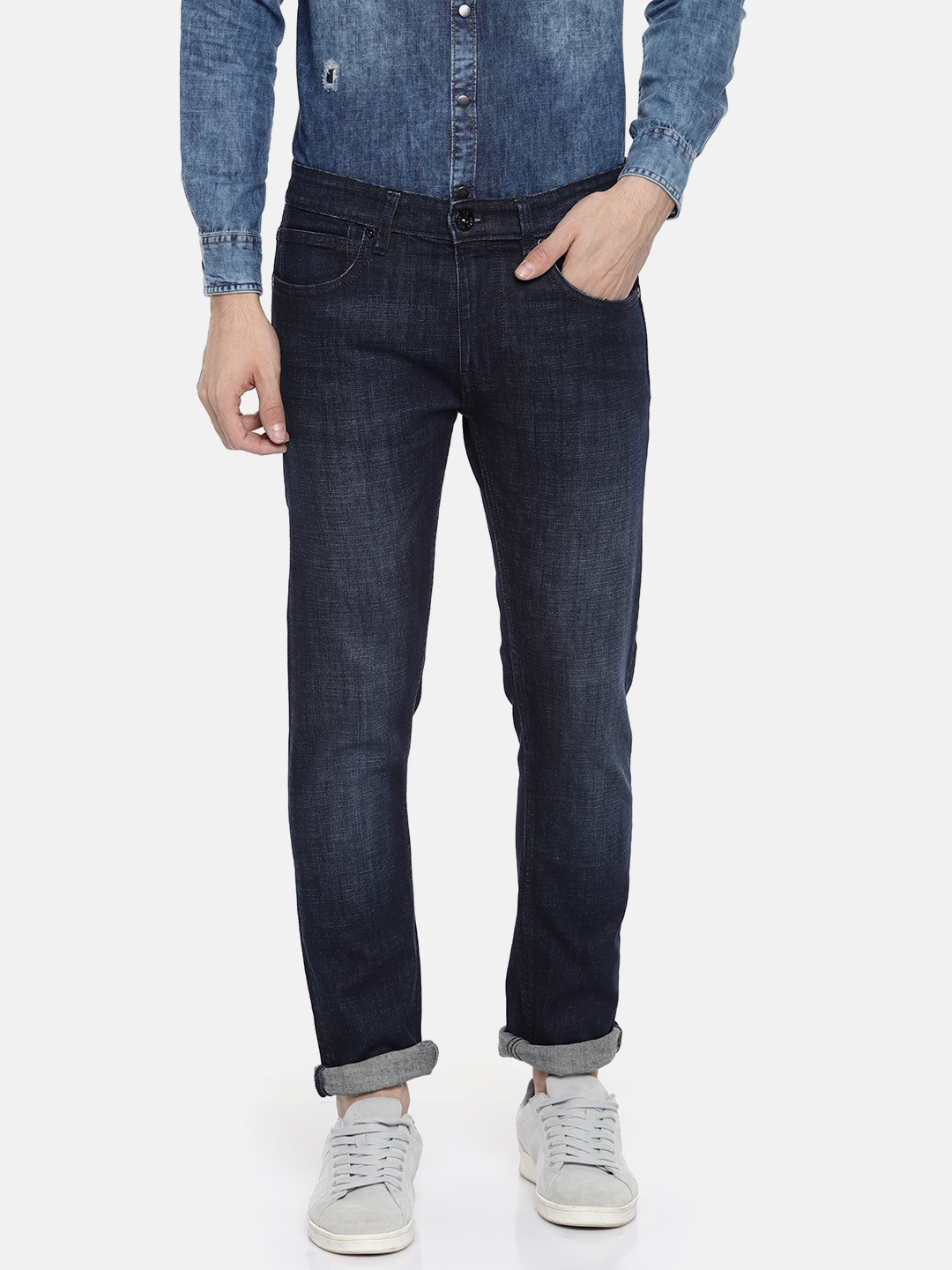 

Pepe Jeans Men Blue Foster Vapour Slim Fit Low-Rise Clean Look Stretchable Jeans