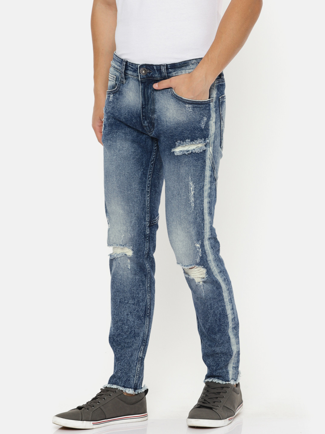 

Pepe Jeans Men Blue Vapour Slim Tapered Fit Low-Rise Mildly Distressed Stretchable Jeans