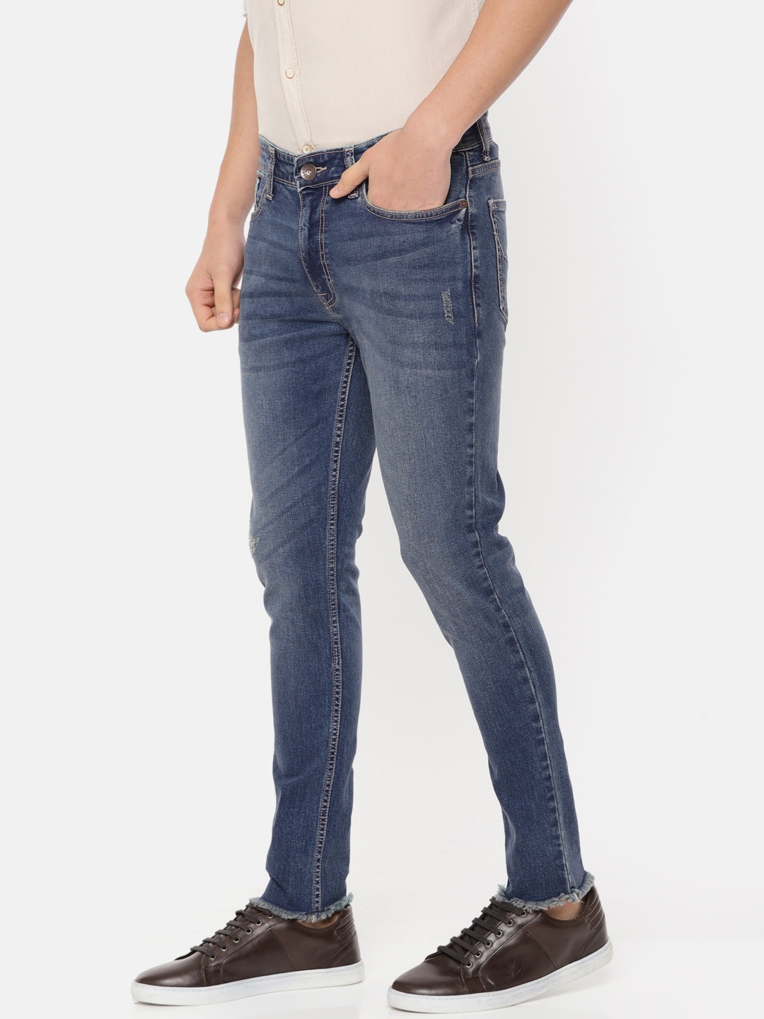 

Pepe Jeans Men Blue JACKIE Drop Crotch Skinny Fit Low-Rise Stretchable Jeans