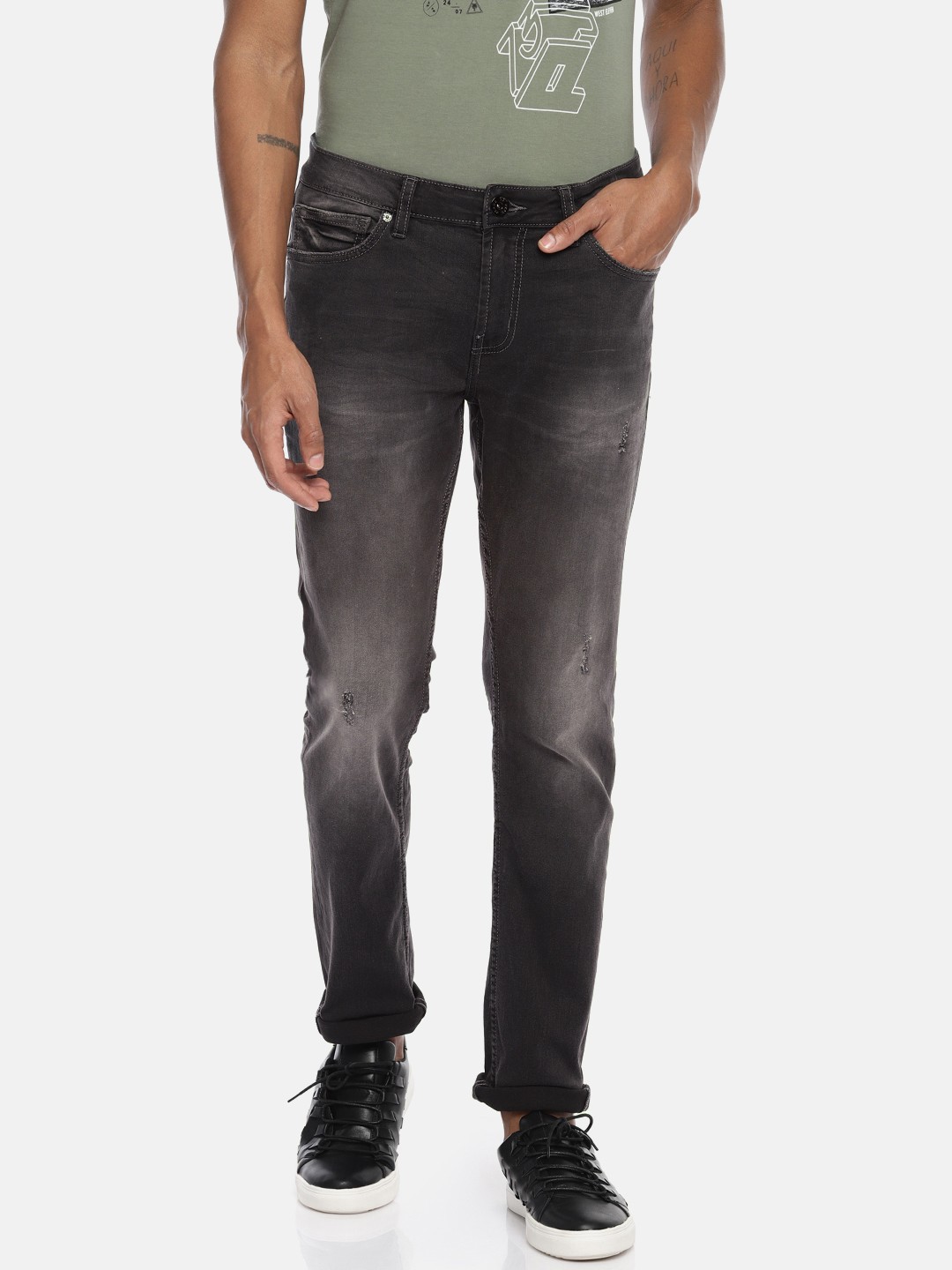 

Pepe Jeans Men Charcoal Grey Soho Skinny Fit Low-Rise Low Distress Stretchable Jeans