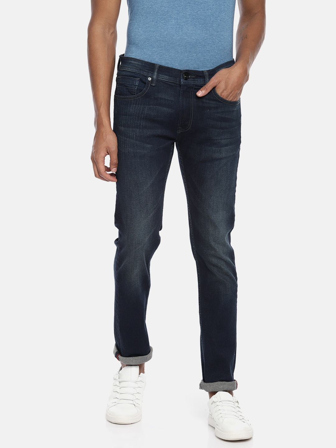 

Pepe Jeans Men Blue Adeno Vapour Slim Fit Low-Rise Clean Look Stretchable Jeans