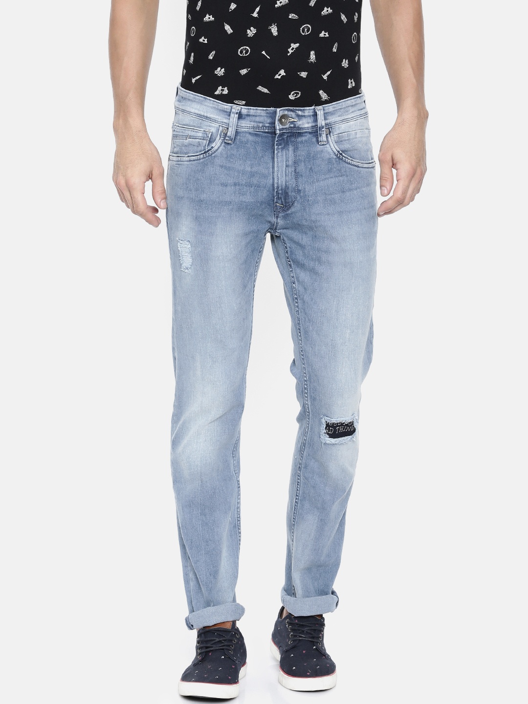 

Pepe Jeans Men Blue Vapour Slim Fit Low-Rise Mildly Distressed Stretchable Jeans