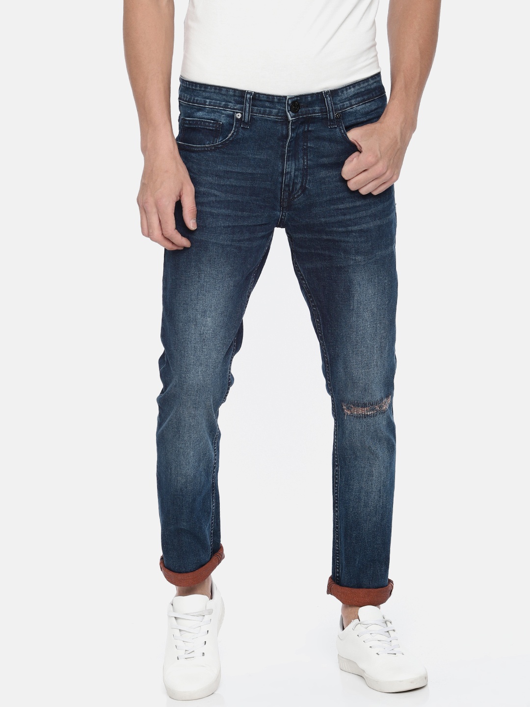 

Pepe Jeans Men Blue Vapour Slim Fit Low-Rise Mildly Distress Stretchable Jeans