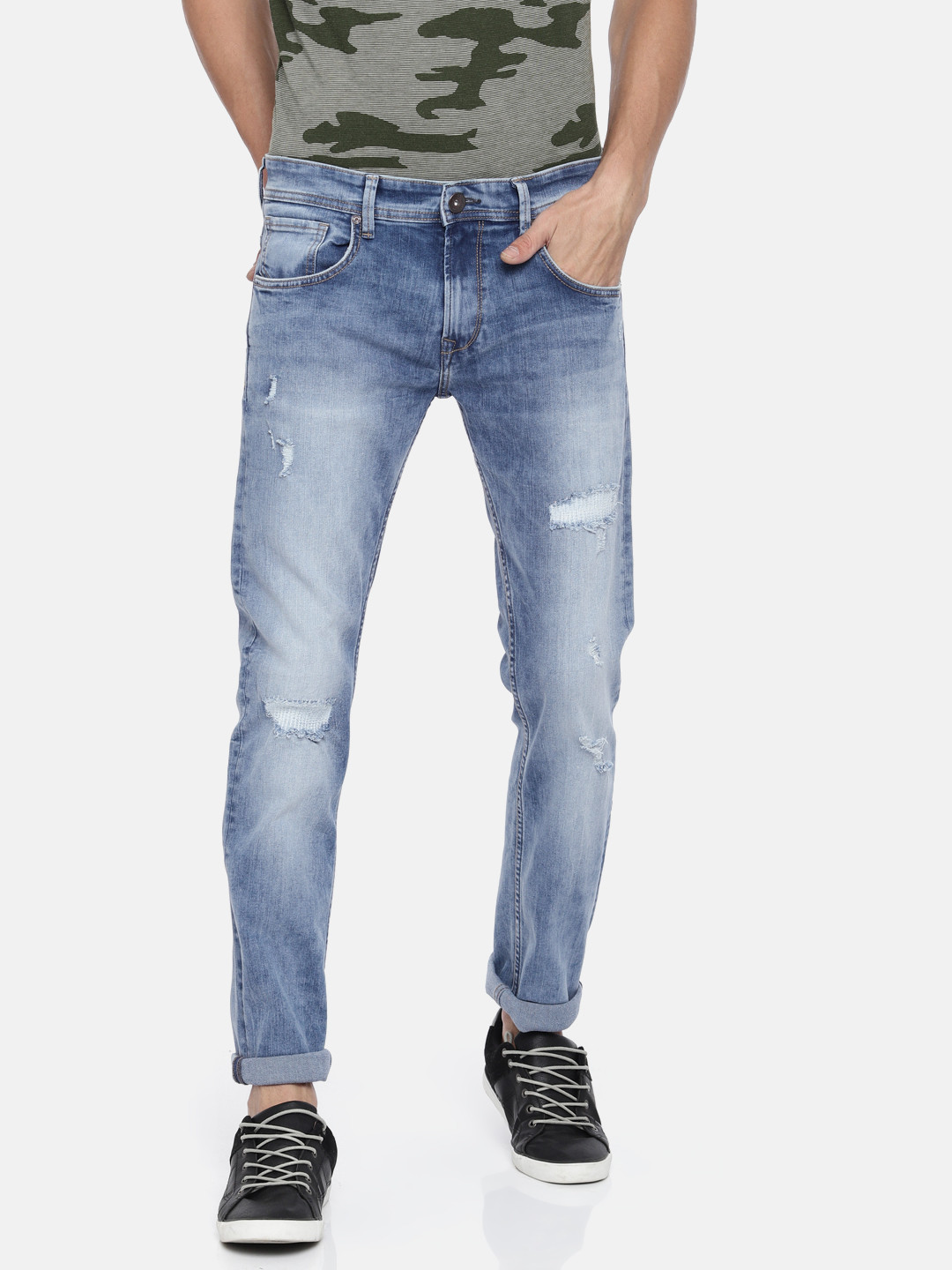 

Pepe Jeans Men Blue Vapour Slim Fit Low-Rise Mildly Distressed Stretchable Jeans