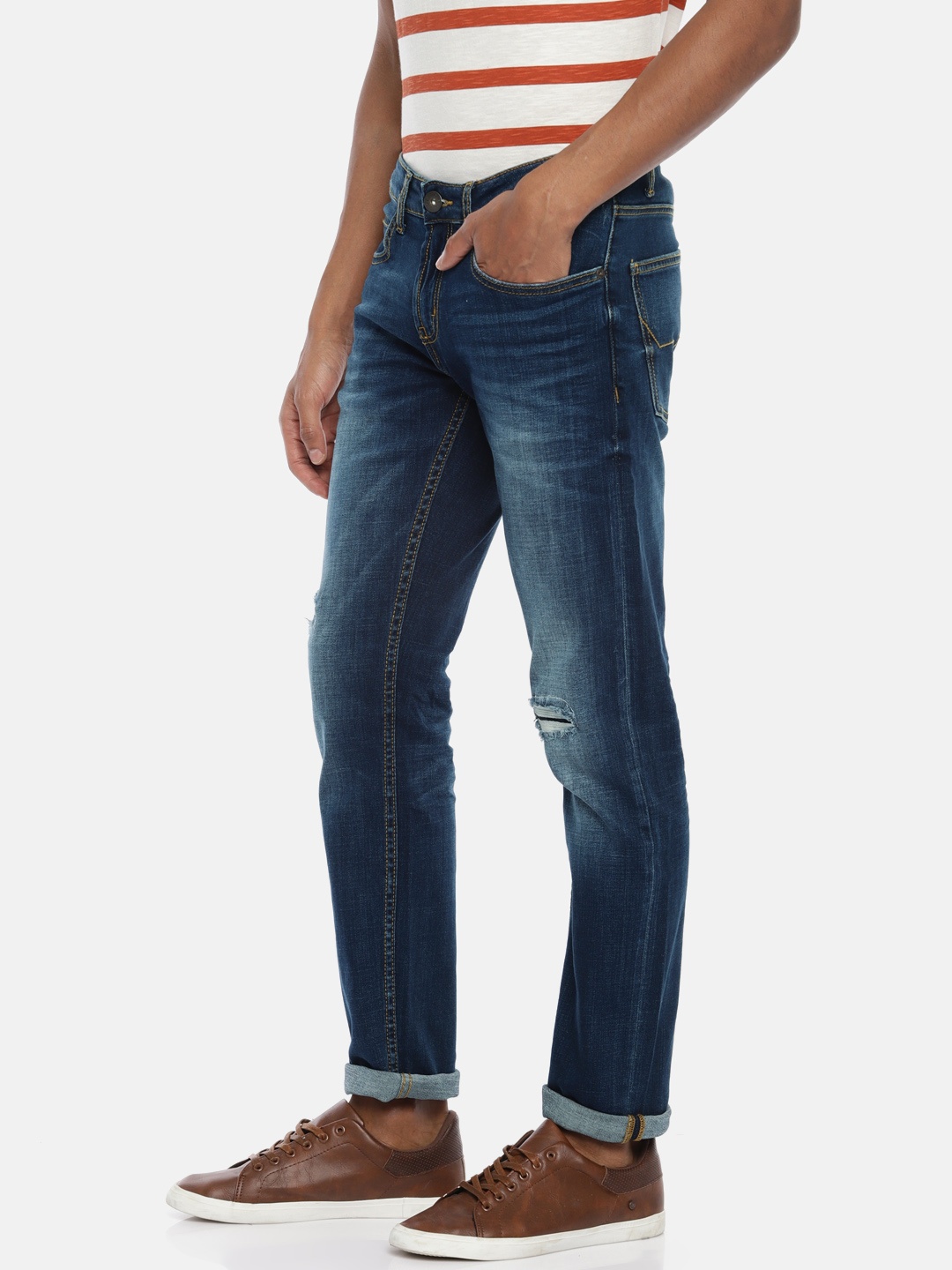 

Pepe Jeans Men Blue Hatch Regular Fit Low-Rise Mildly Distressed Stretchable Jeans