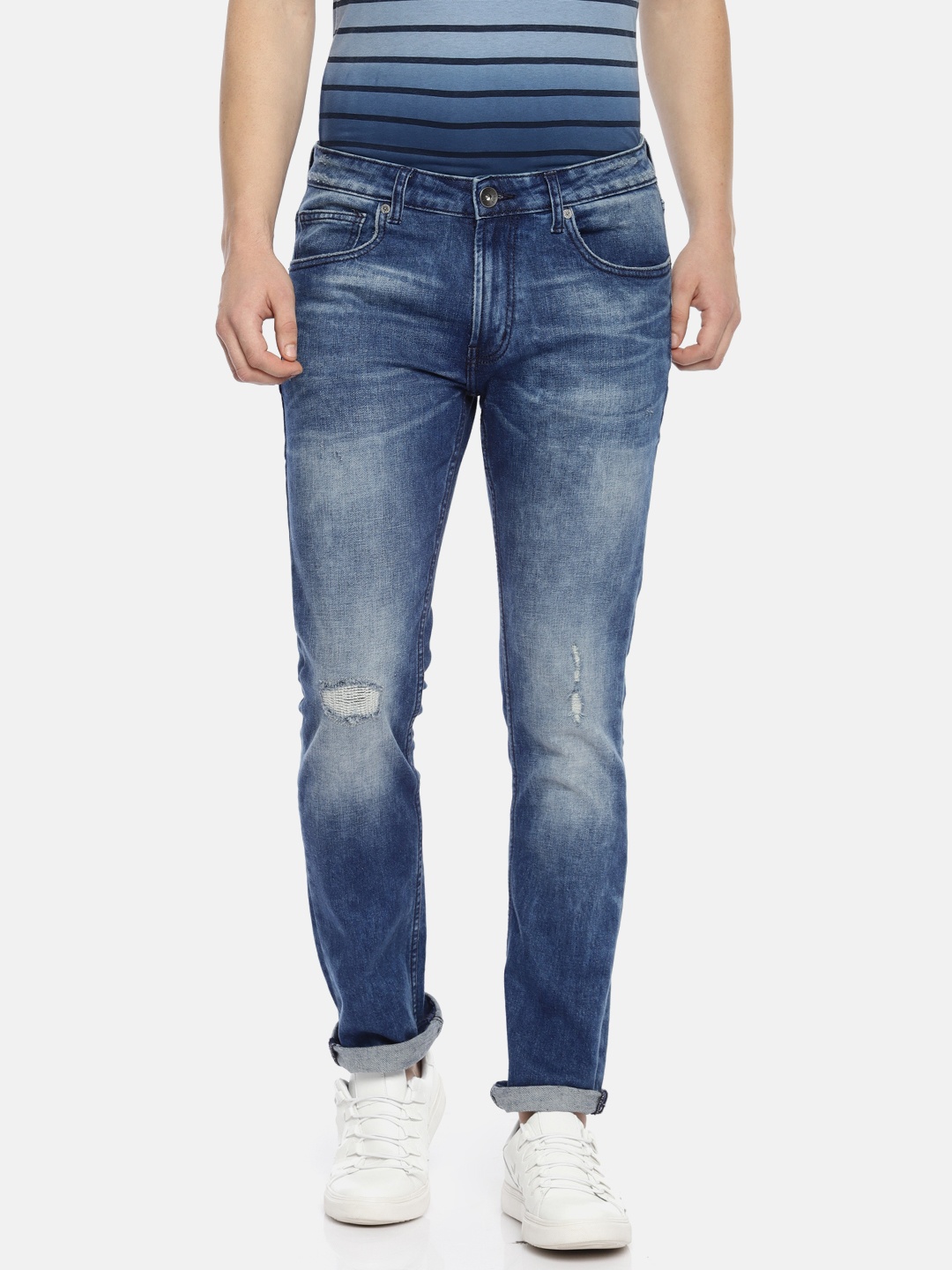 

Pepe Jeans Men Blue Vapour Slim Fit Low-Rise Mildly Distressed Stretchable Jeans