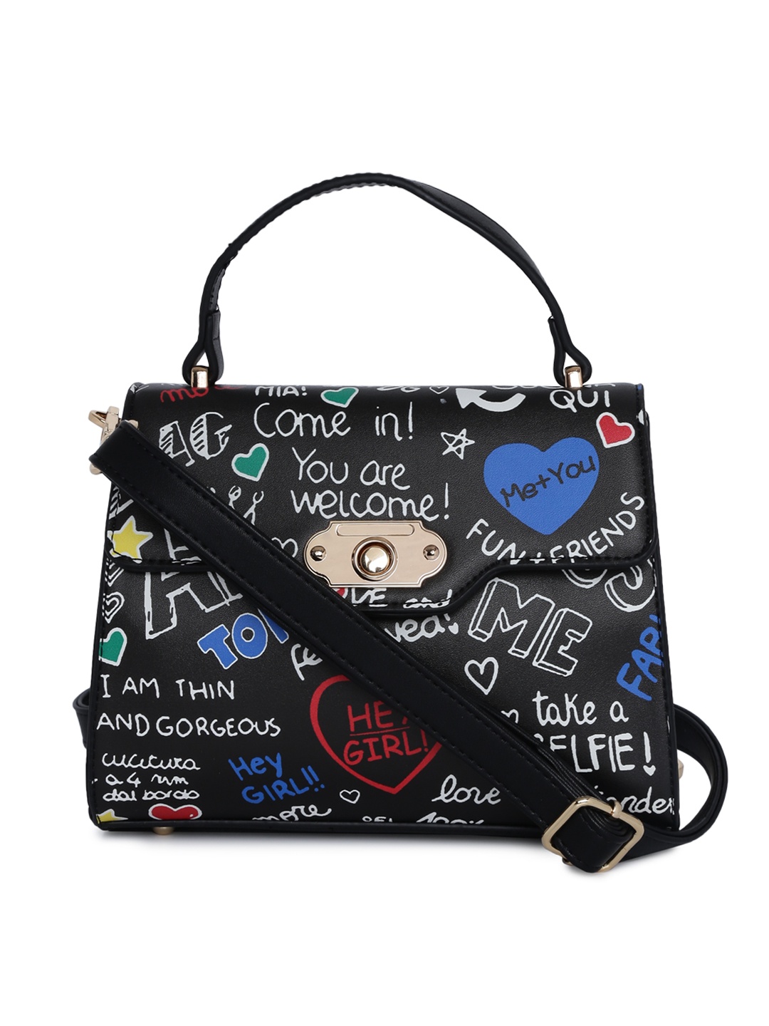 

Ginger by Lifestyle Black Printed Satchel