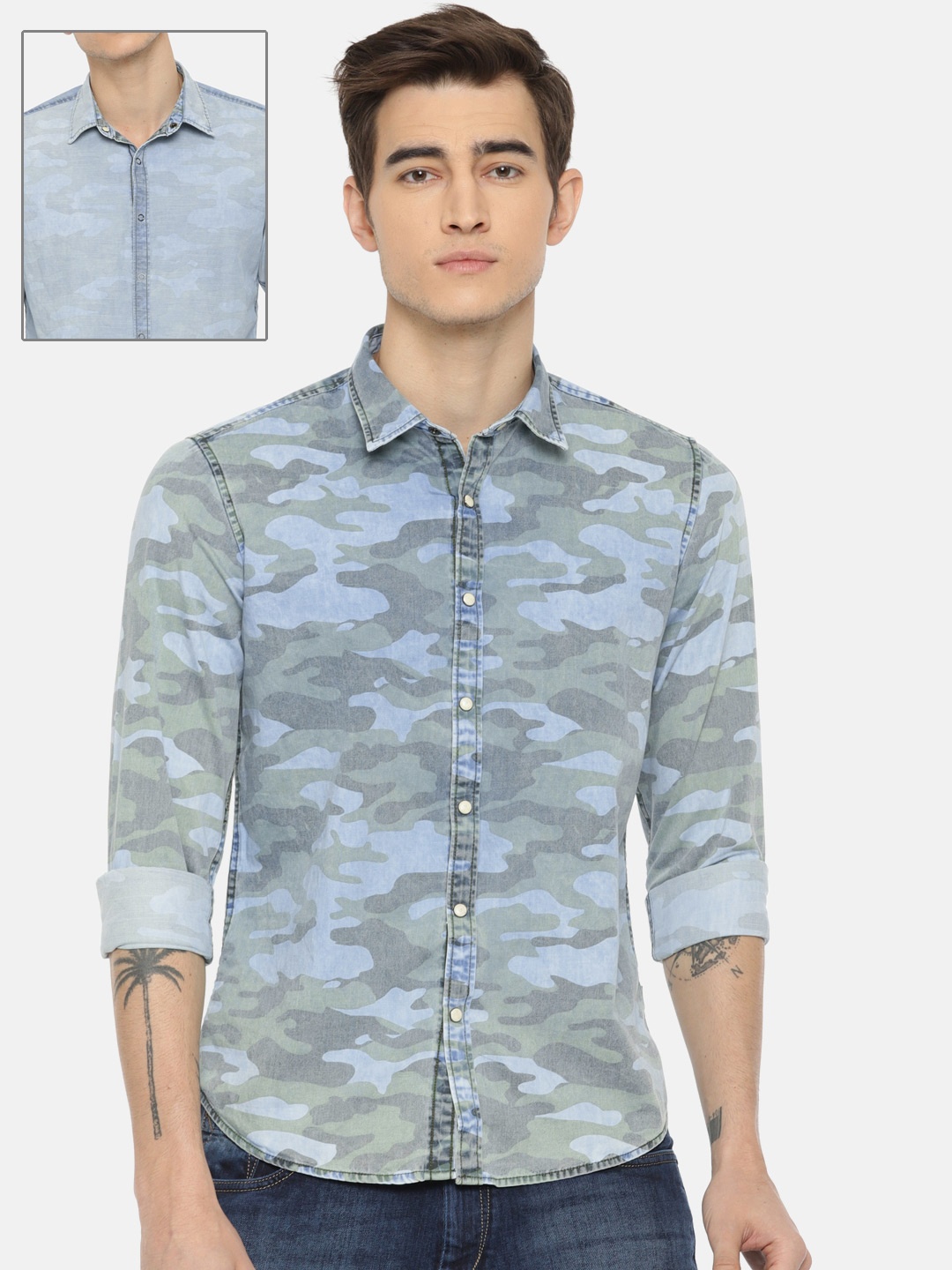 

Pepe Jeans Men Blue & Olive Green Reversible Regular Fit Printed Casual Shirt