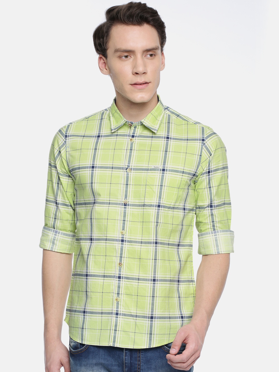 

Pepe Jeans Men Green & Grey Regular Fit Checked Casual Shirt