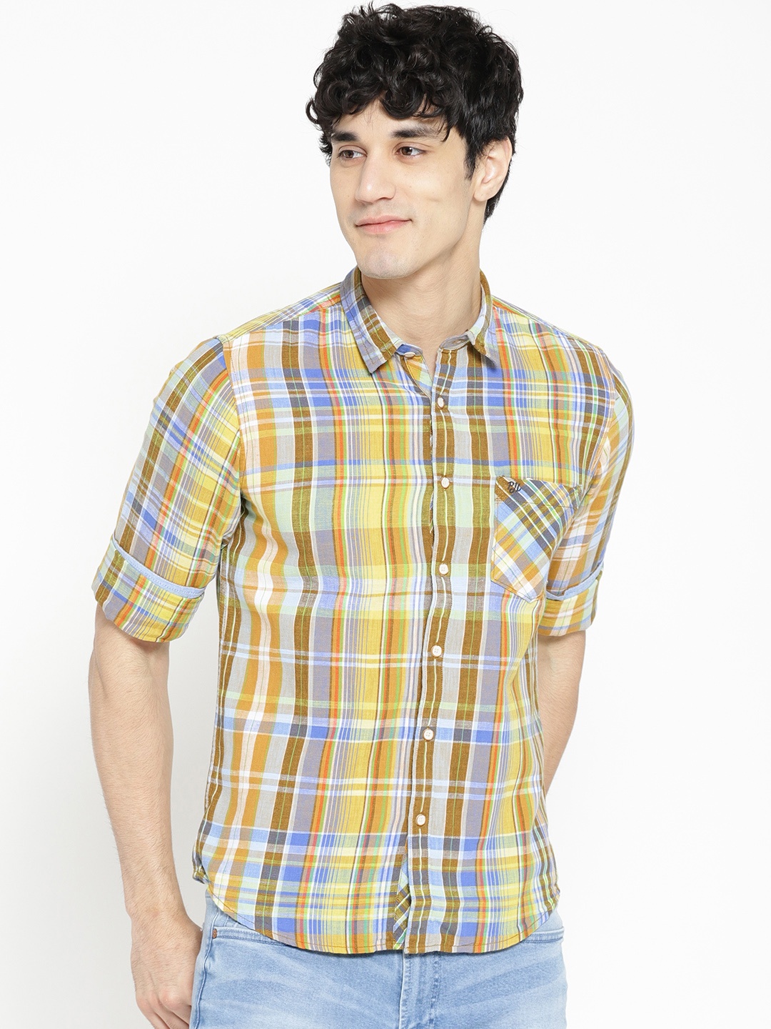 

Pepe Jeans Men Yellow & Blue Checked Casual Shirt