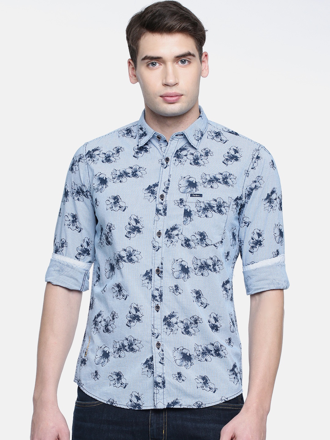 

Pepe Jeans Men Blue Regular Fit Printed Casual Shirt