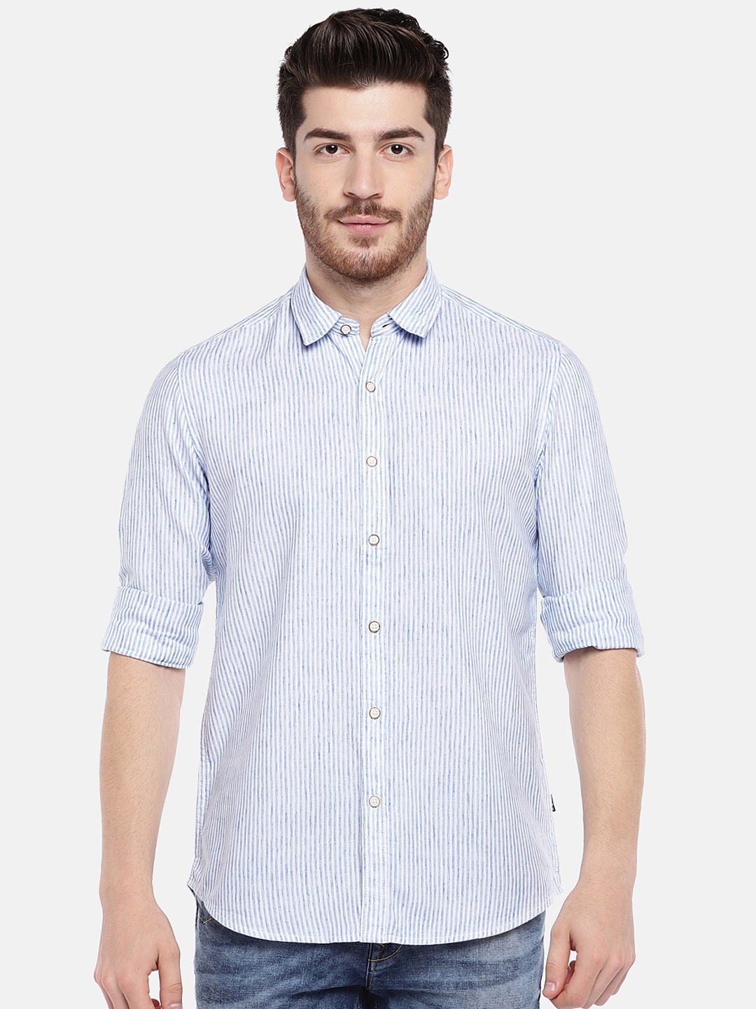 

Pepe Jeans Men Blue & White Regular Fit Striped Casual Shirt