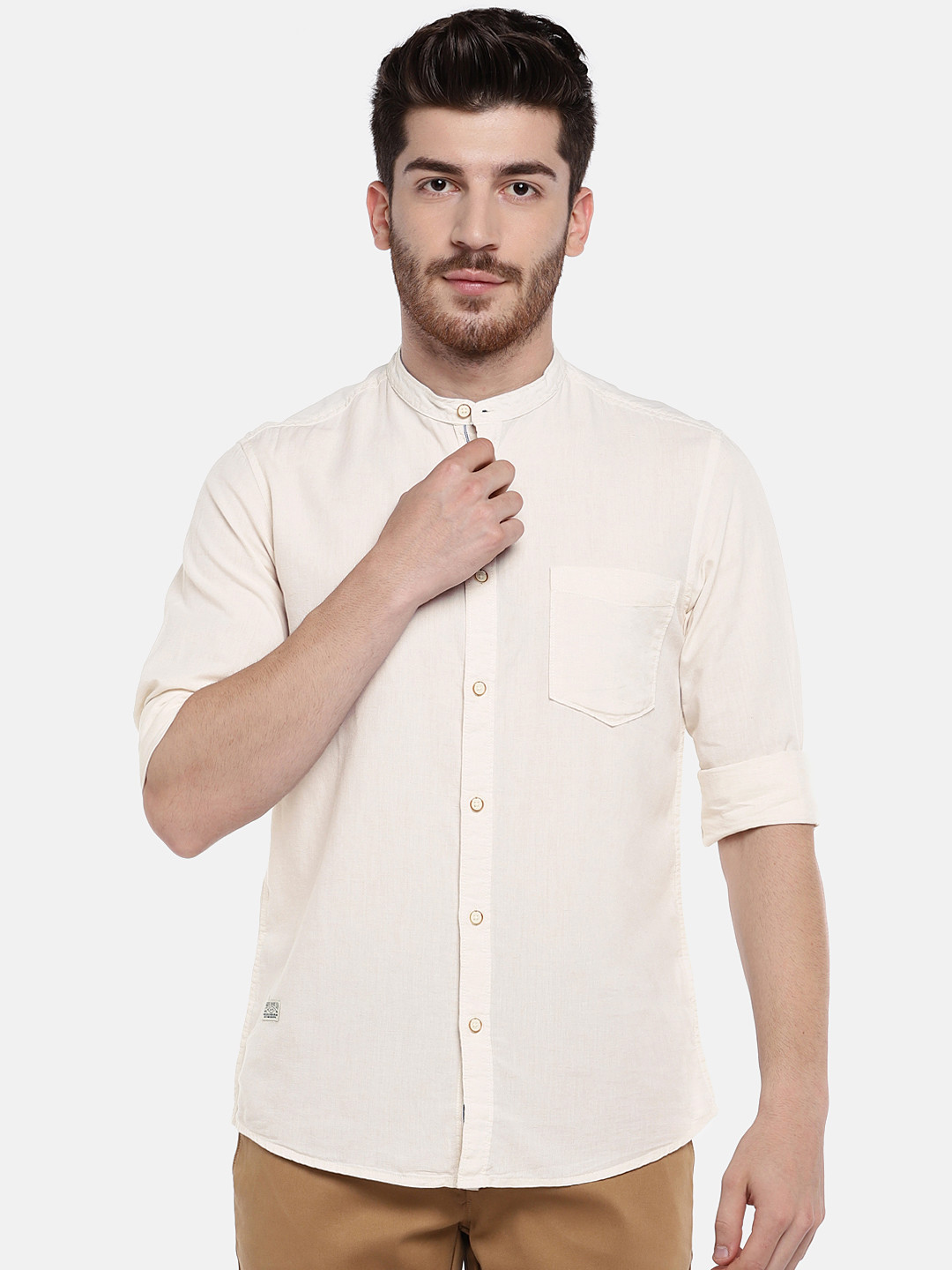 

Pepe Jeans Men Beige Regular Fit Solid Casual Shirt