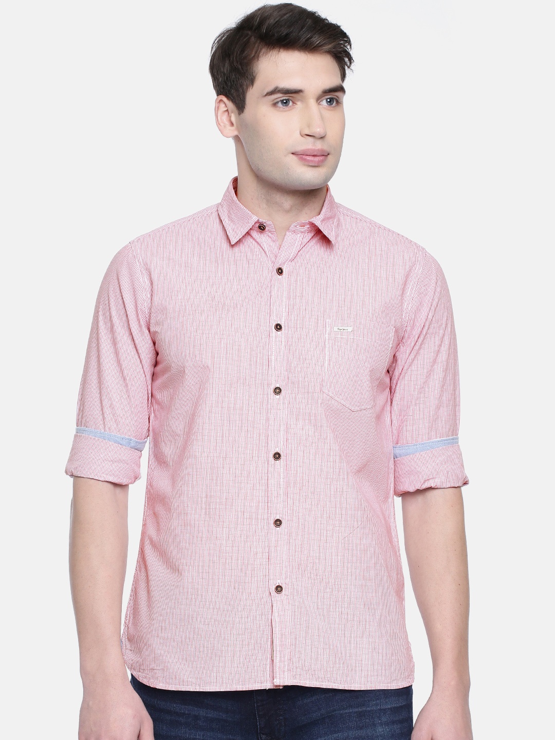 

Pepe Jeans Men Red & White Regular Fit Checked Casual Shirt