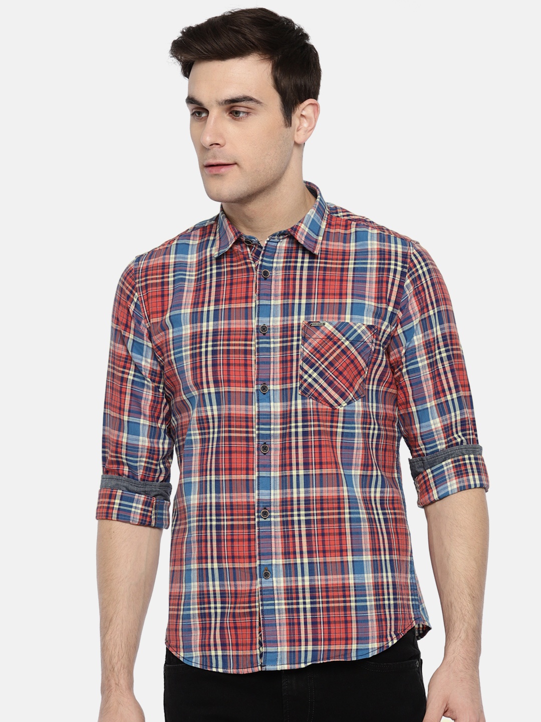 

Pepe Jeans Men Red & Blue Regular Fit Checked Casual Shirt