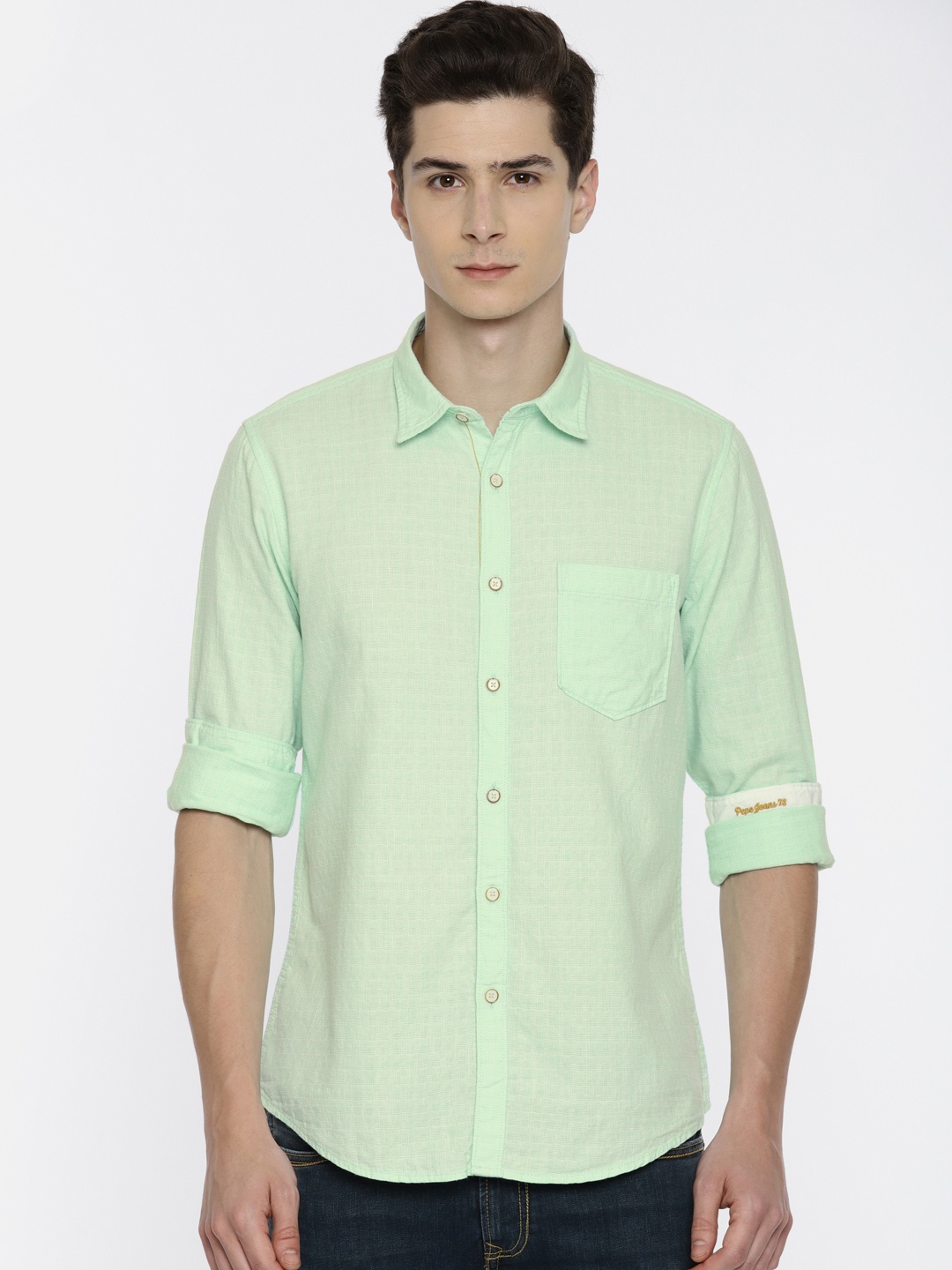 

Pepe Jeans Men Green Regular Fit Self Design Casual Shirt