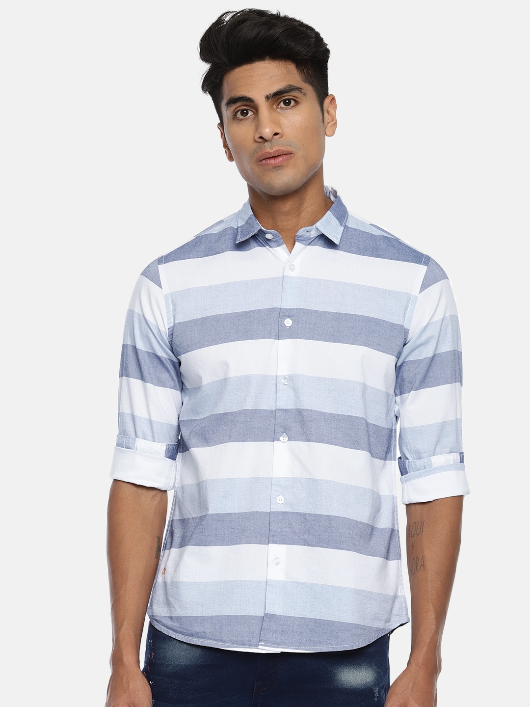 

Pepe Jeans Men Blue Regular Fit Striped Casual Shirt