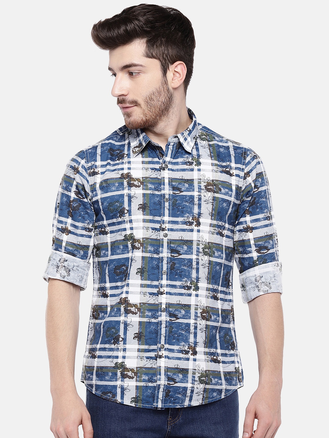 

Pepe Jeans Men Navy Blue & White Slim Fit Checked Casual Shirt