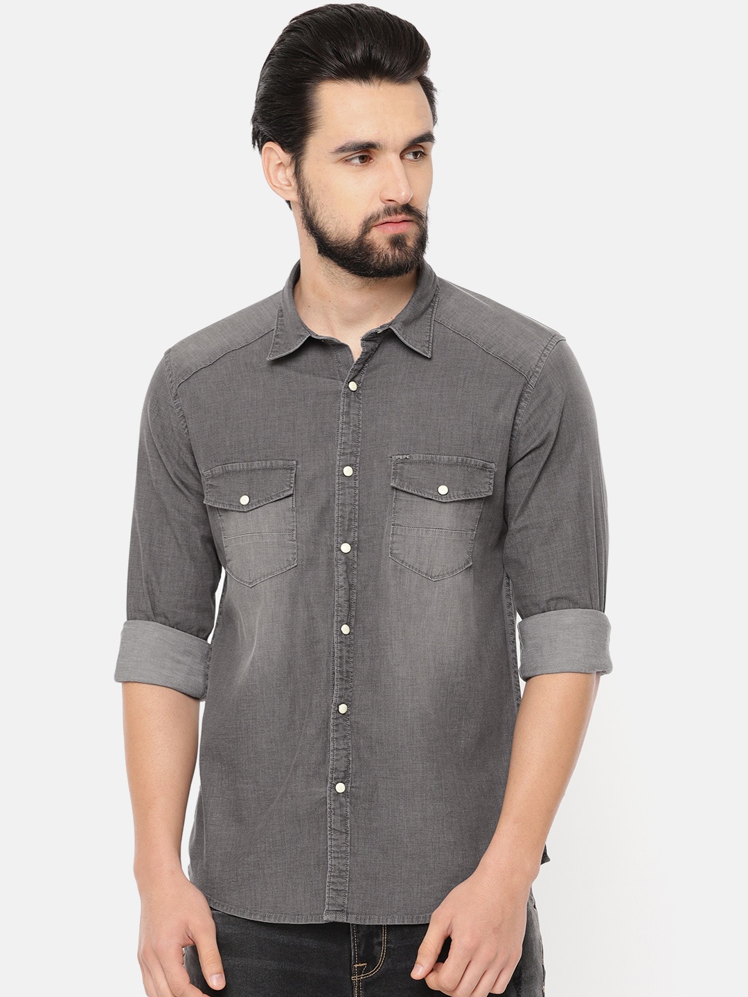 

Pepe Jeans Men Grey Regular Fit Faded Casual Shirt