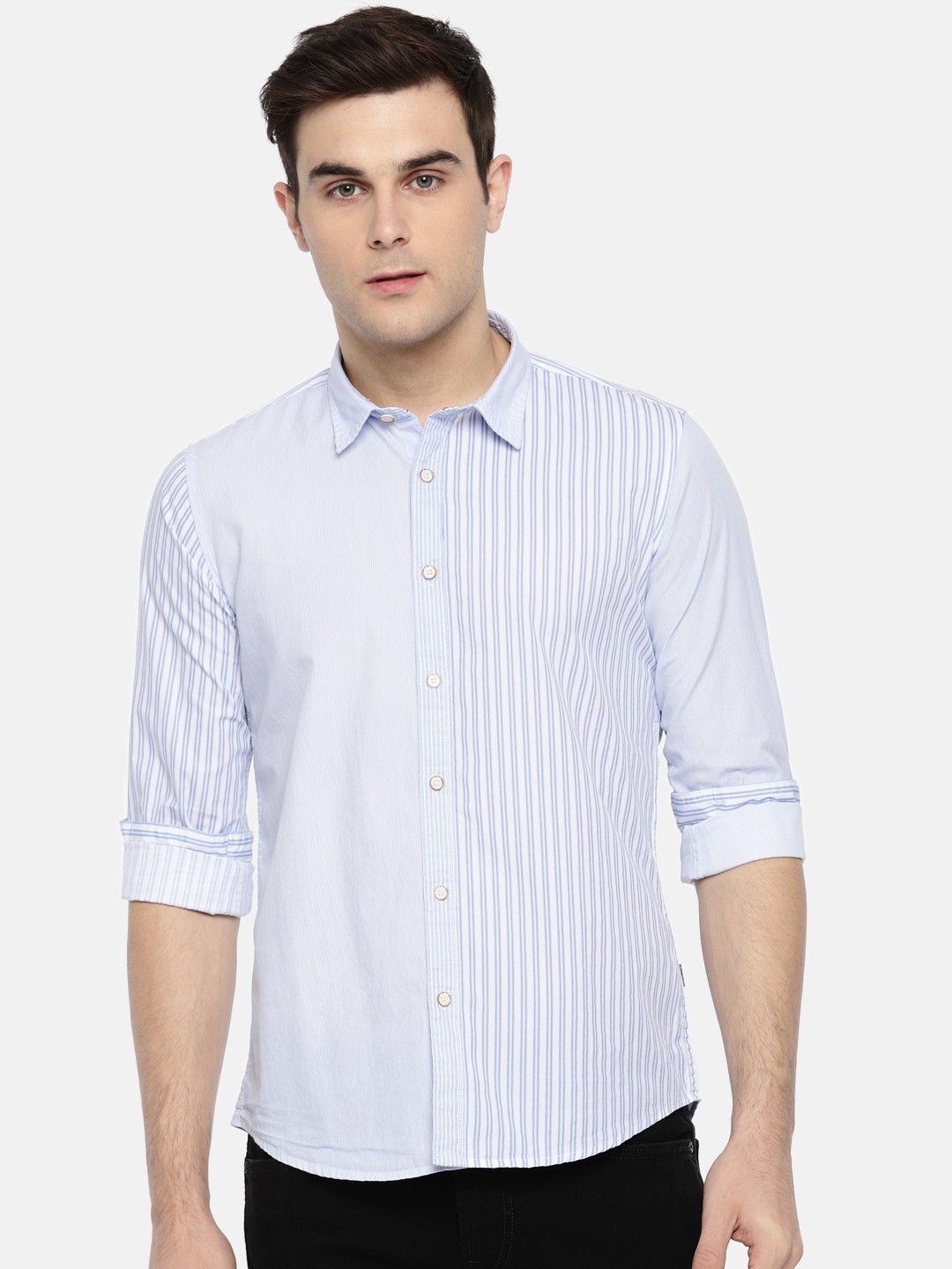 

Pepe Jeans Men Blue & White Regular Fit Striped Casual Shirt