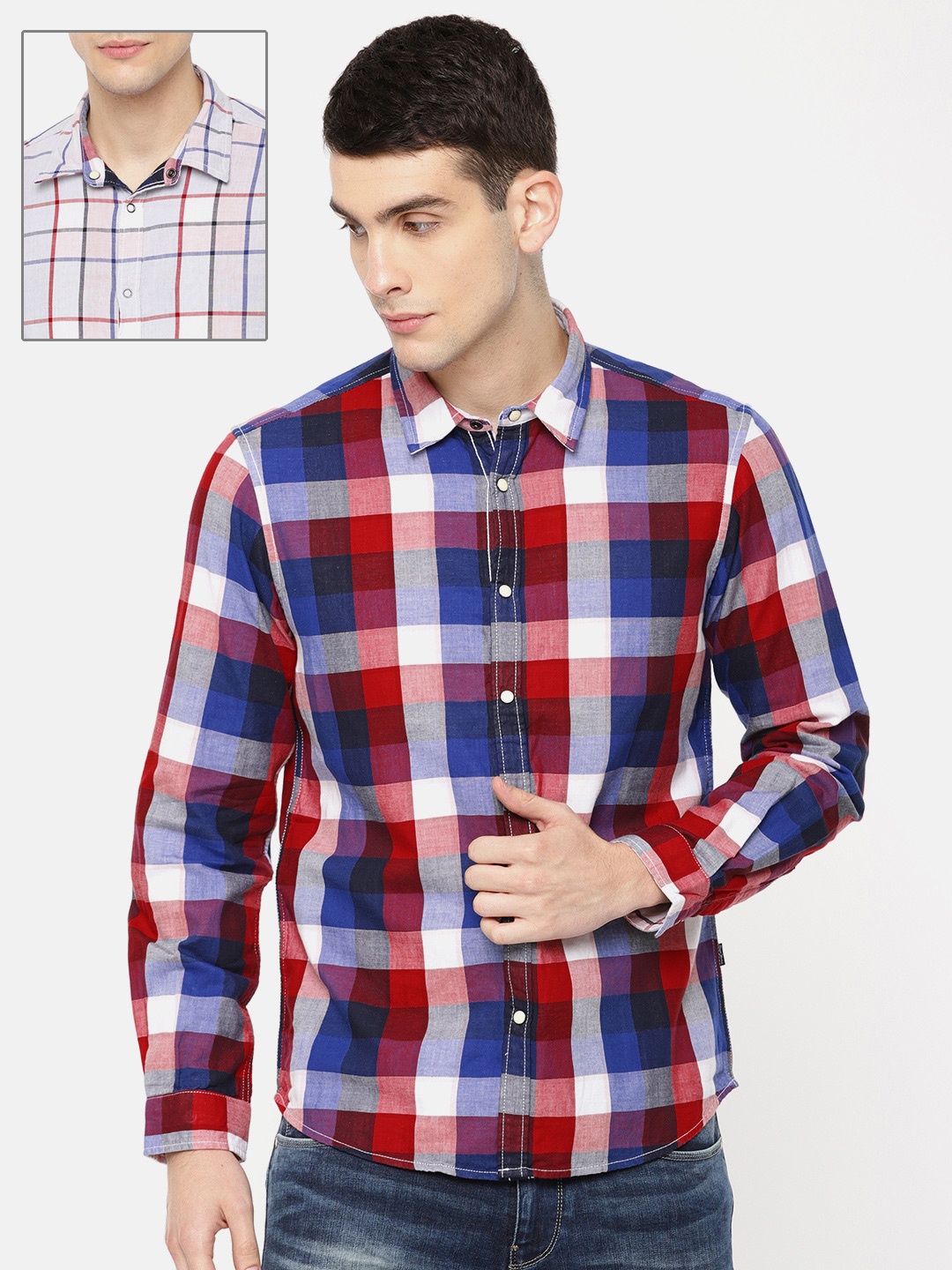 

Pepe Jeans Men Red & Blue Regular Fit Checked Reversible Casual Shirt