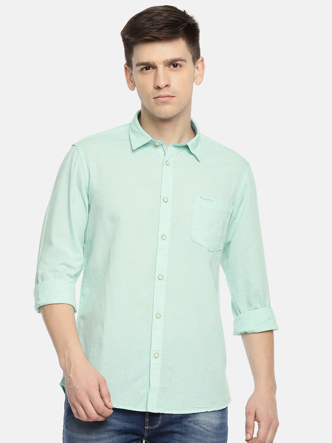 

Pepe Jeans Men Green Regular Fit Solid Casual Shirt