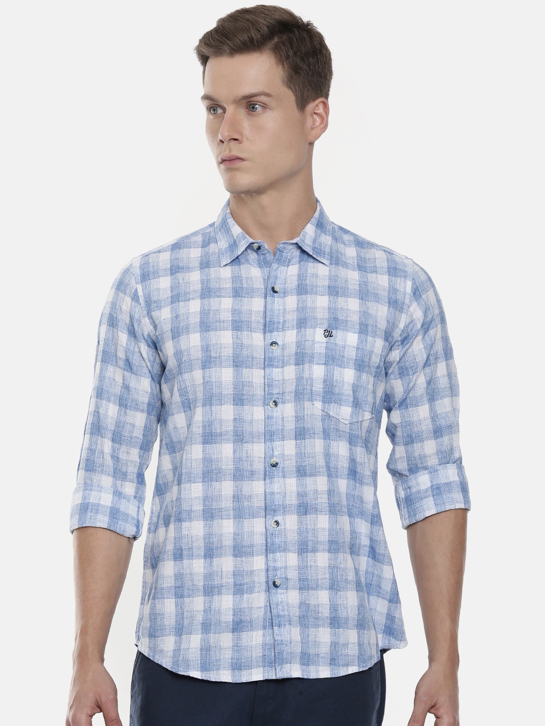 

Pepe Jeans Men Blue & White Regular Fit Checked Casual Shirt
