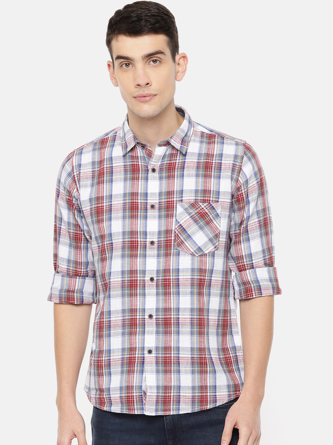 

Pepe Jeans Men Red Slim Fit Checked Casual Shirt